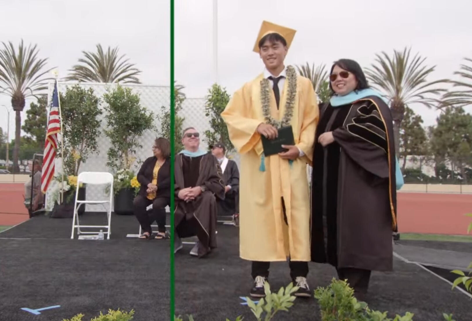 Graduation moment: Dylan Trinh receives diploma on stage